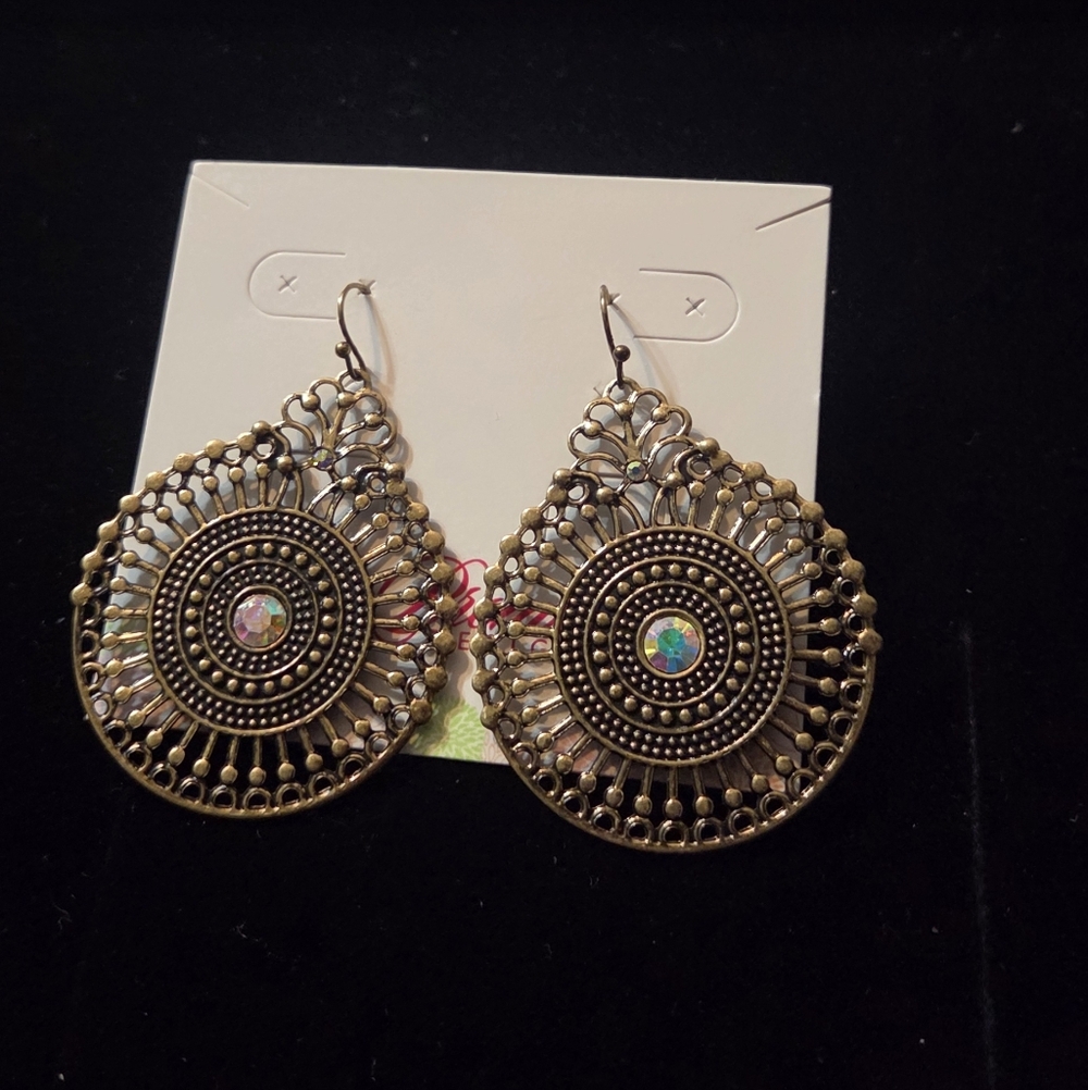 Premier Designs Gold Filigree Earrings with Opal Center